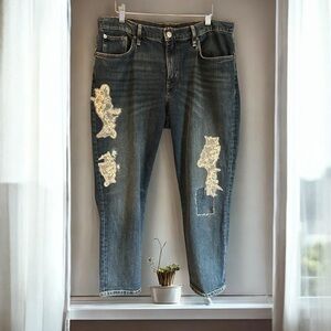 RALPH LAUREN Lace Patchwork Relaxed Tapered Jeans‎ 10